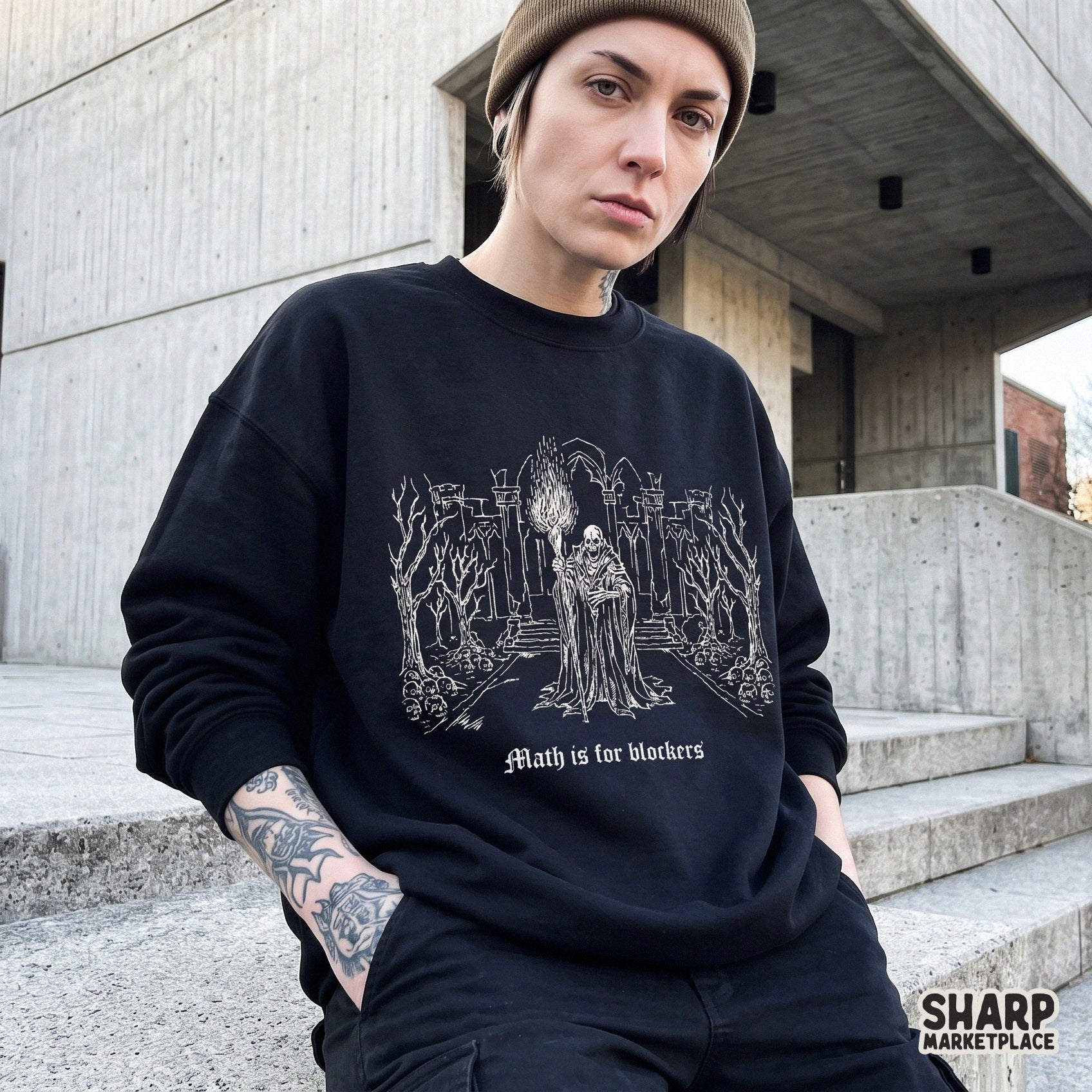 Skeleton wizard skull with retro math is for blockers text for halloween teacher shirts and sarcastic rpg humor designs