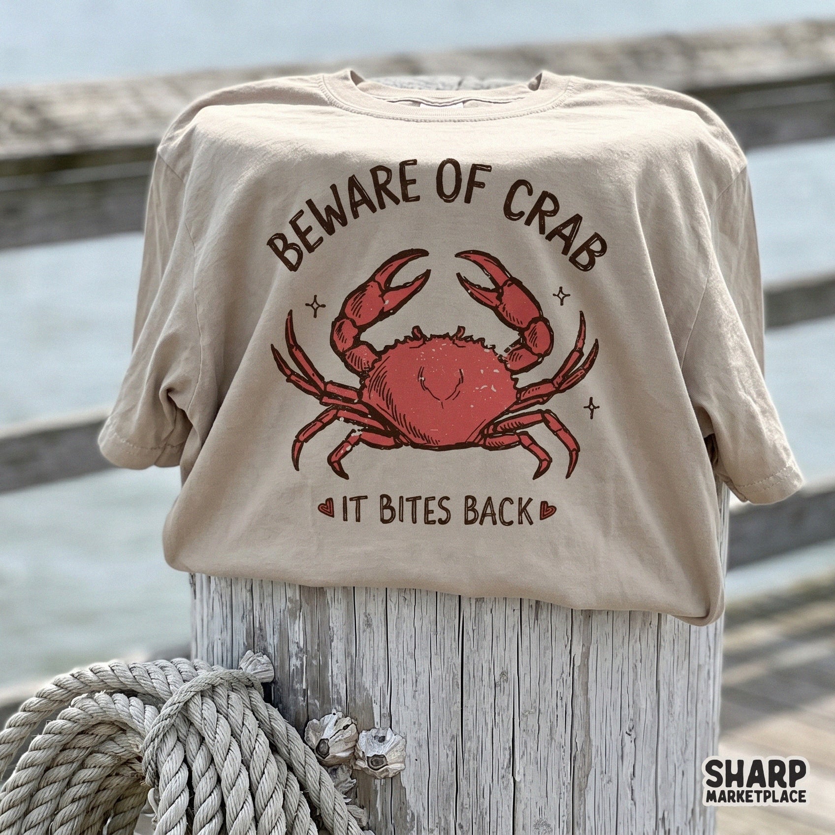Digital download of a sarcastic nautical graphic with a red crab and decorative heart accents, perfect for summer apparel and beach-themed stickers.