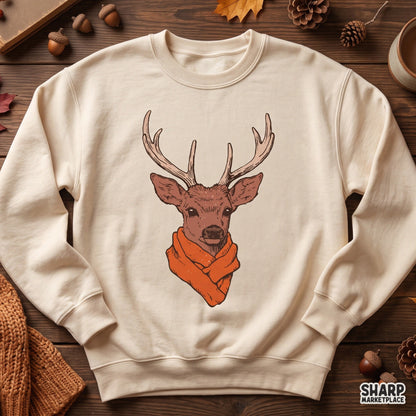 Whimsical Buck With Knitted Scarf in Antlers Fall PNG