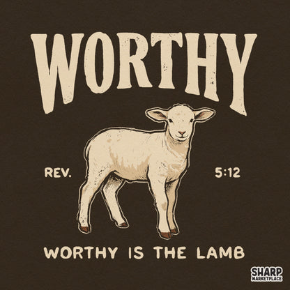 Vintage Christian Easter PNG design featuring Worthy Is The Lamb Bible verse art for shirt sublimation