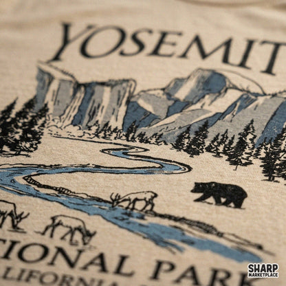 Retro Yosemite National Park PNG graphic featuring a bear and outdoor camping design for trendy t-shirts