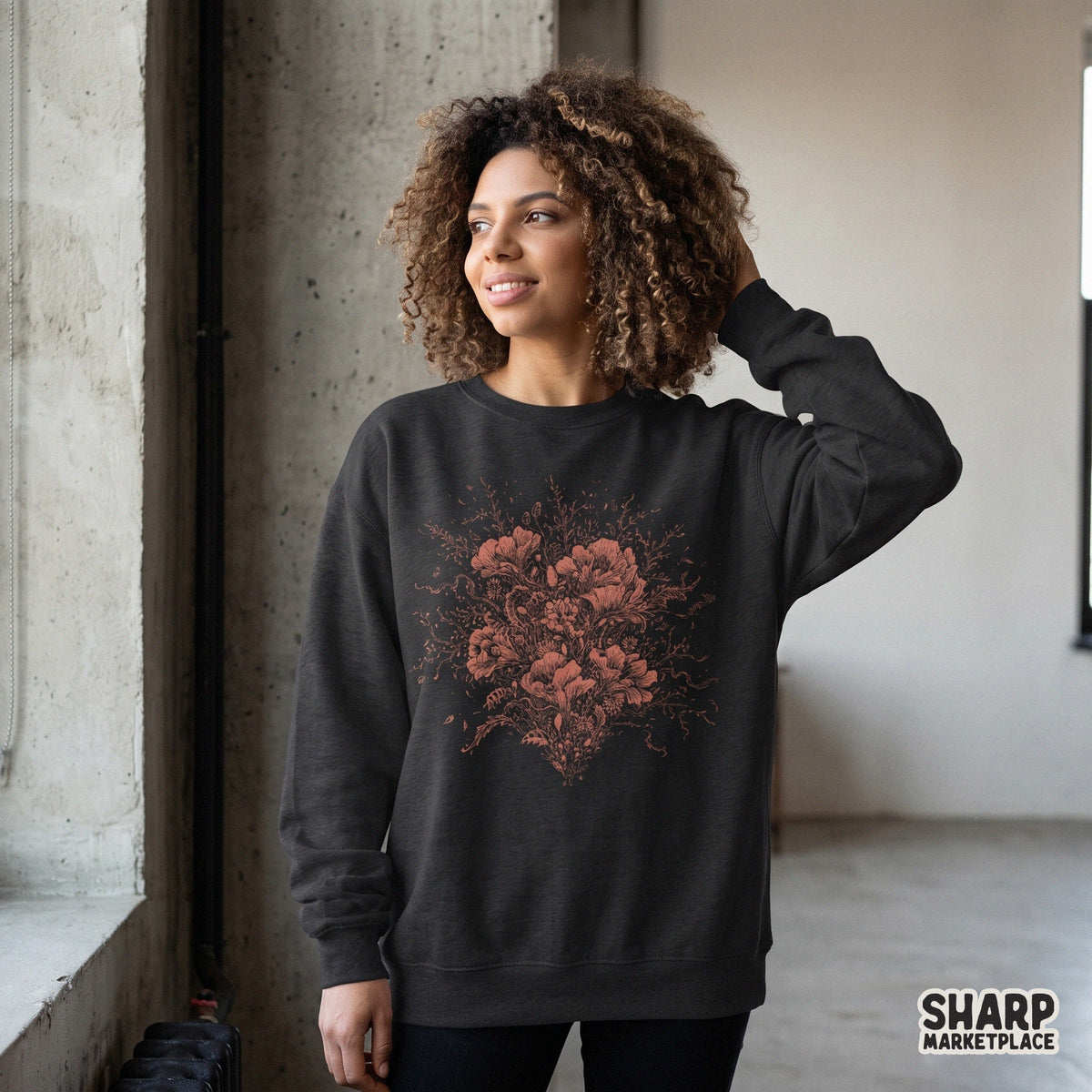 Moody botanical floral illustration in earthy tones for dark academia and coquette aesthetic t-shirt designs