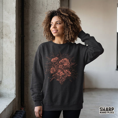 Moody botanical floral illustration in earthy tones for dark academia and coquette aesthetic t-shirt designs