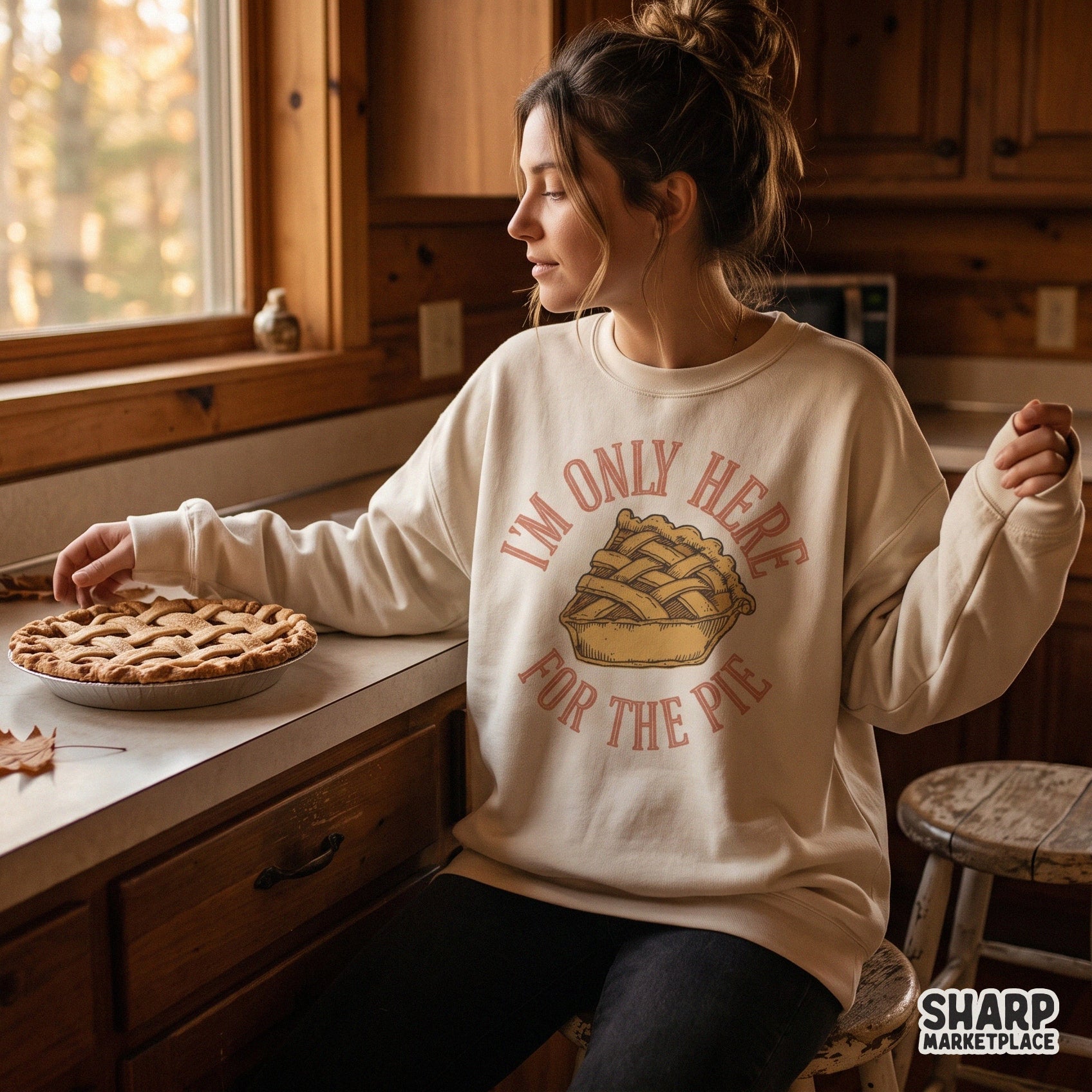 Retro lattice pie art for funny Thanksgiving shirts and autumn apparel designs in a popular fall png style