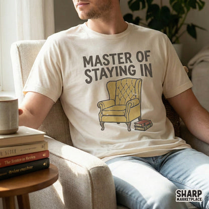 Distressed yellow armchair graphic with dark brown typography for funny introvert shirt designs, sublimation transfers, and cozy home decor prints.