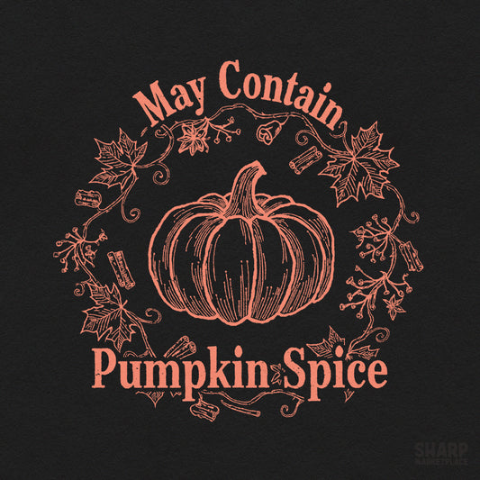 Retro May Contain Pumpkin Spice fall pumpkin png for Thanksgiving and Halloween sublimation on cozy autumn apparel