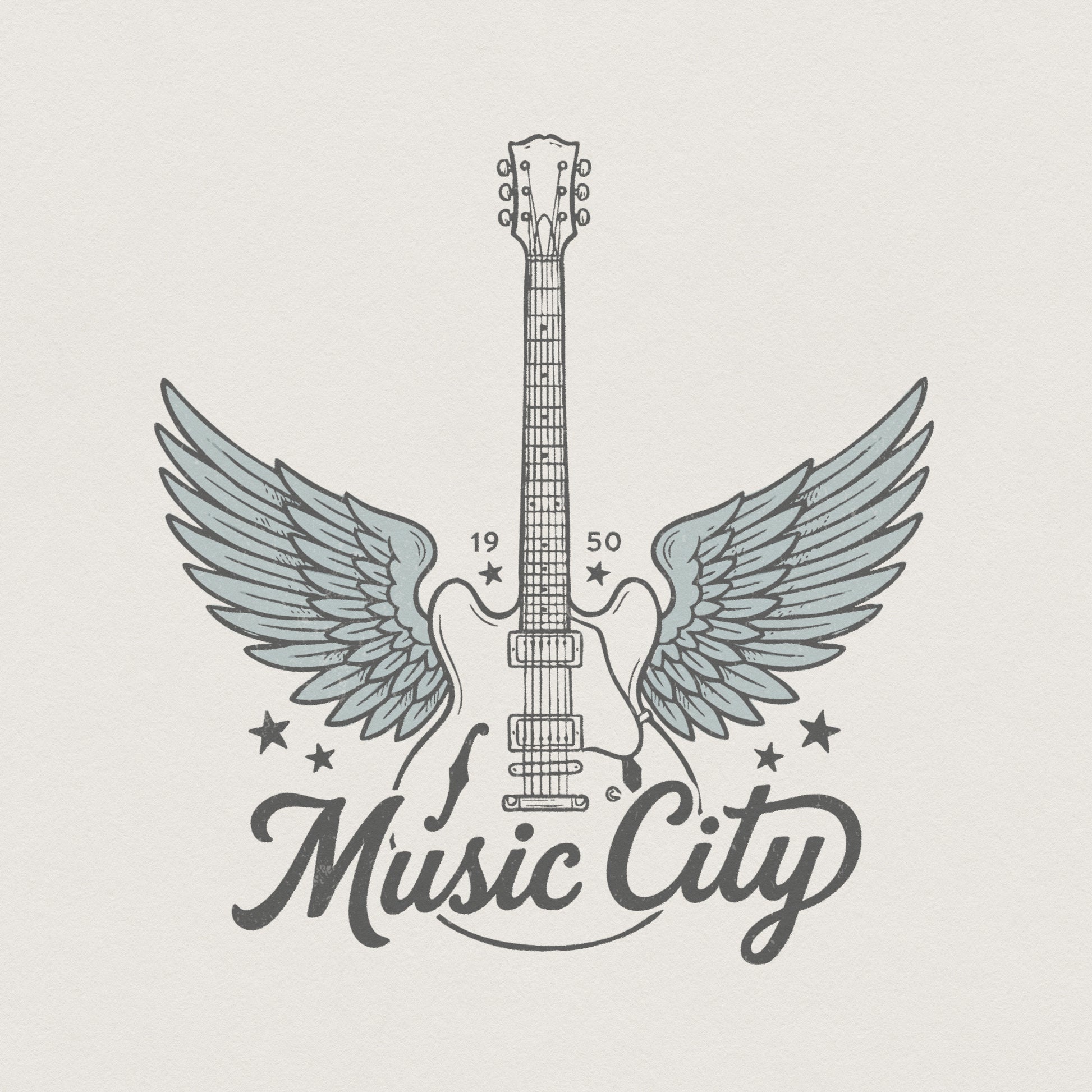 Music City PNG, Nashville Winged Guitar Digital Art - 300 DPI Design for