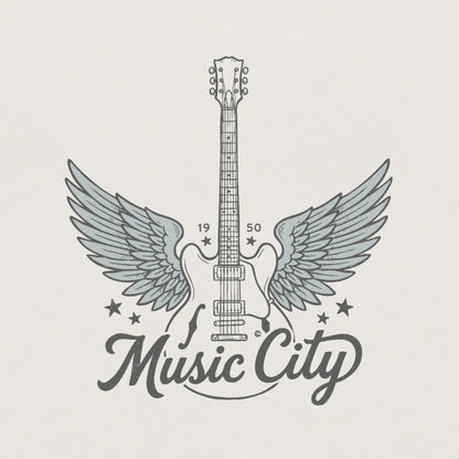 Music City PNG, Nashville Winged Guitar Digital Art - 300 DPI Design for