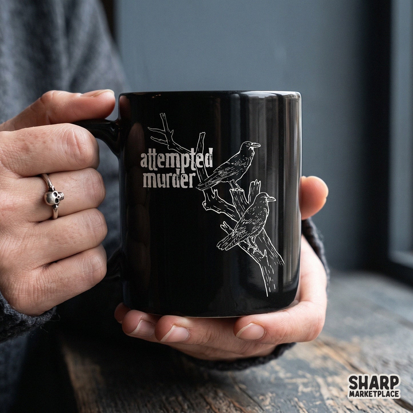 Attempted murder crow pun in a retro spooky style for funny Halloween shirts and sarcastic dark humor digital designs