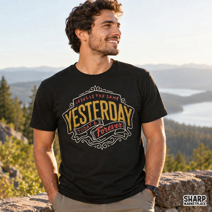 Retro Christian typography PNG design featuring Jesus Is The Same Yesterday Today & Forever for t-shirt sublimation