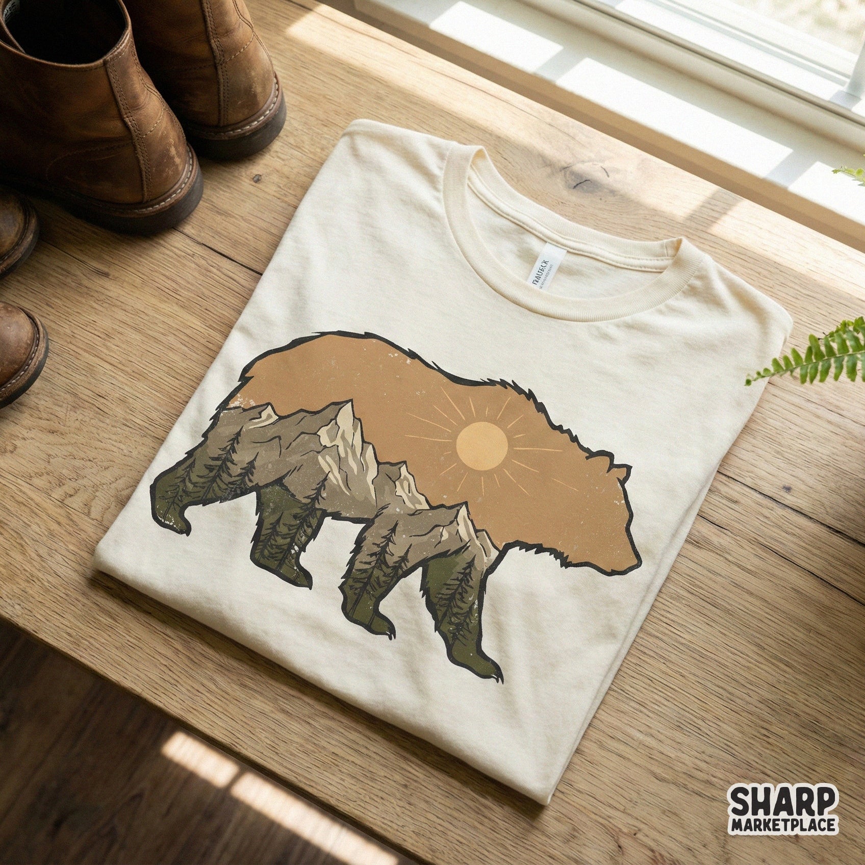 Bear Sun PNG, Mountain Forest PNG Download - 300 DPI Design for T-Shirt