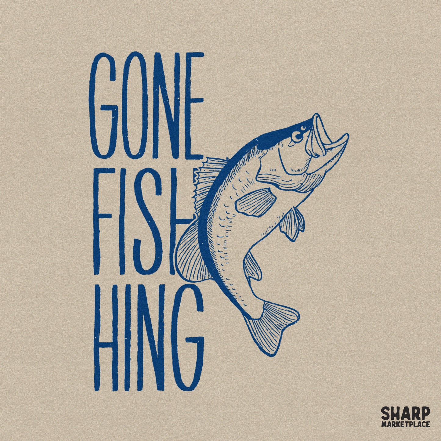 Retro gone fishing bass fish silhouette PNG for vintage country music style dad t-shirts and outdoor hobby apparel