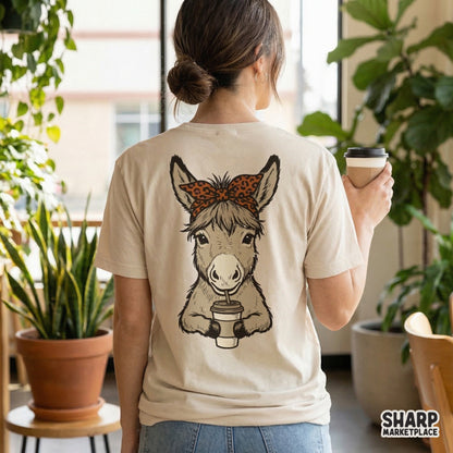 Funny Donkey Coffee PNG, Leopard Bandana Animal Design - 300 DPI Design