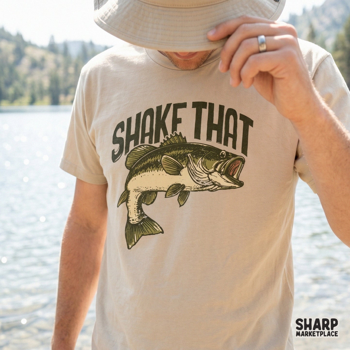 Retro-inspired fishing design with a jumping bass and bold text, ideal for creating unique lake angler shirts, stickers, and DIY outdoor apparel.