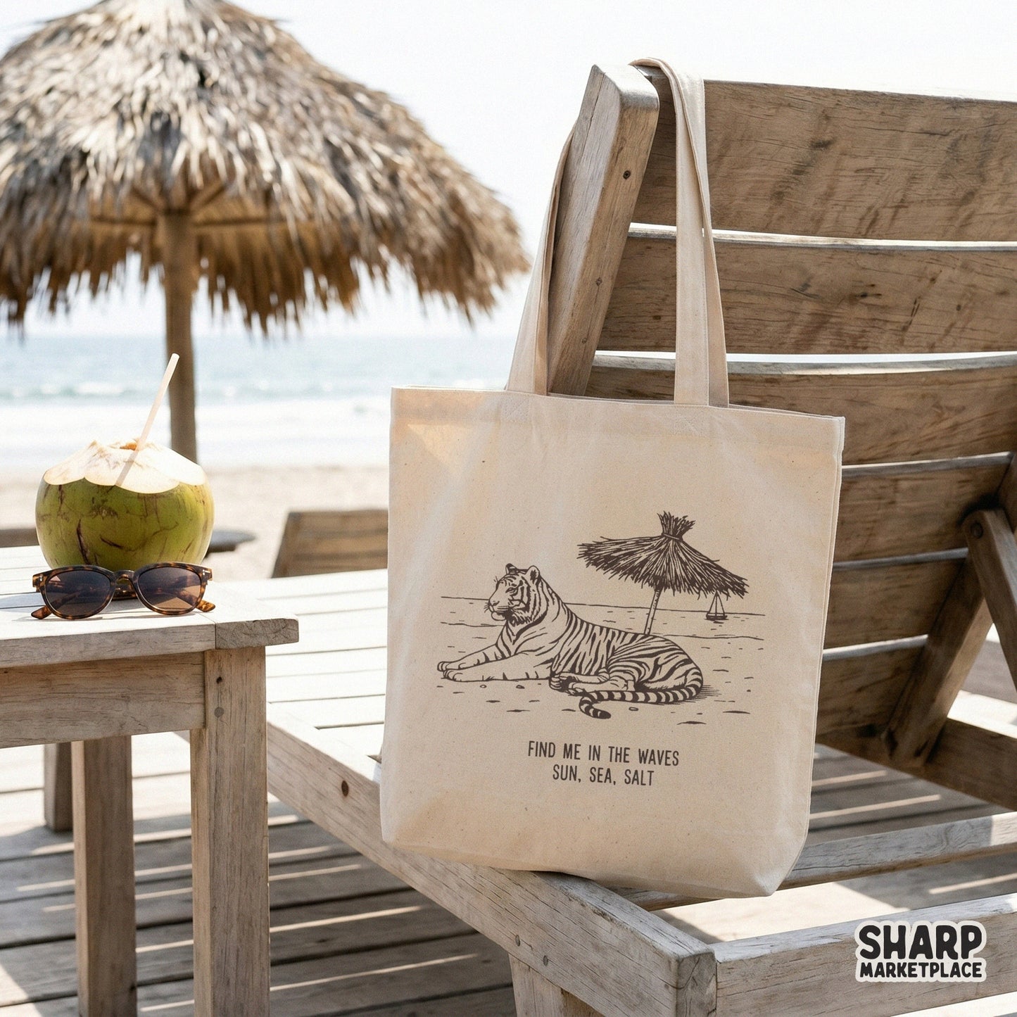 Vintage summer tiger on beach design for trendy y2k shirt sublimation and digital art prints