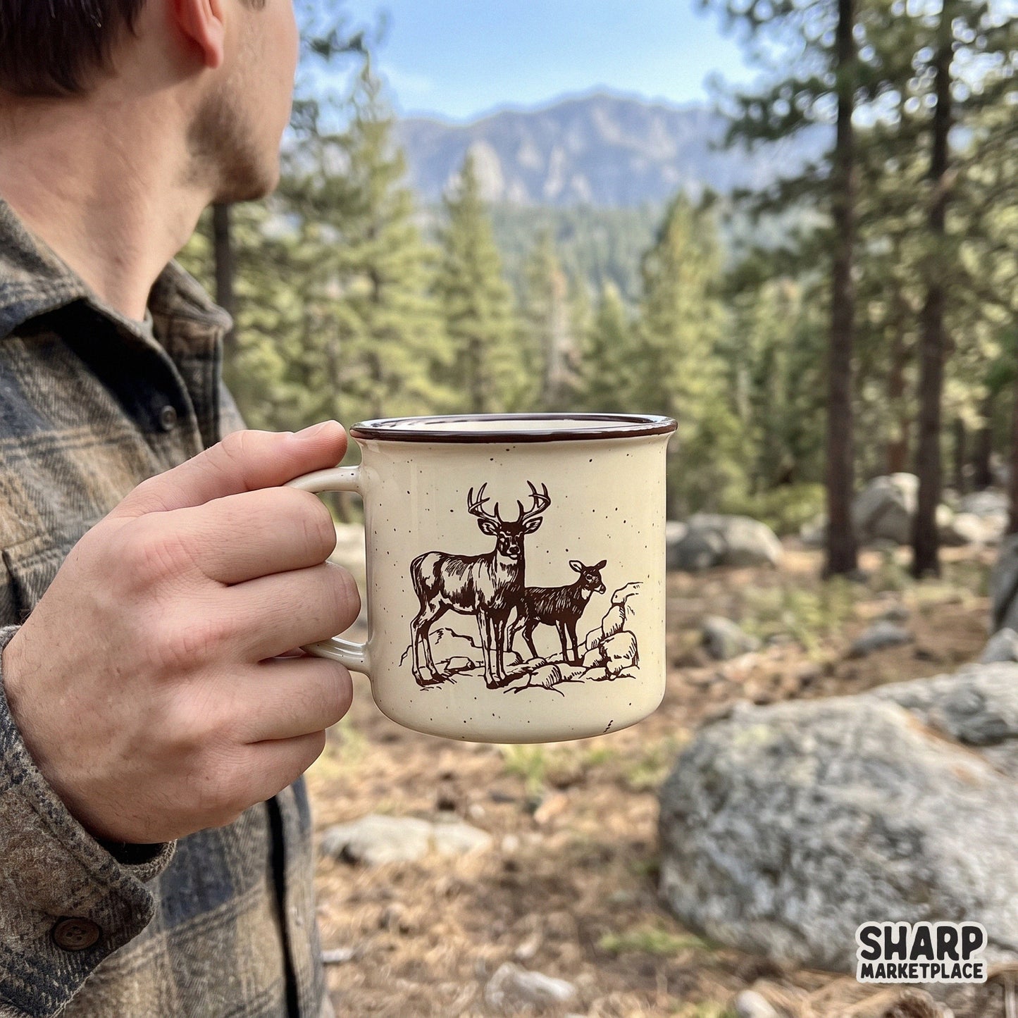 Vintage buck and fawn woodland sketch hunting png for sublimation shirts