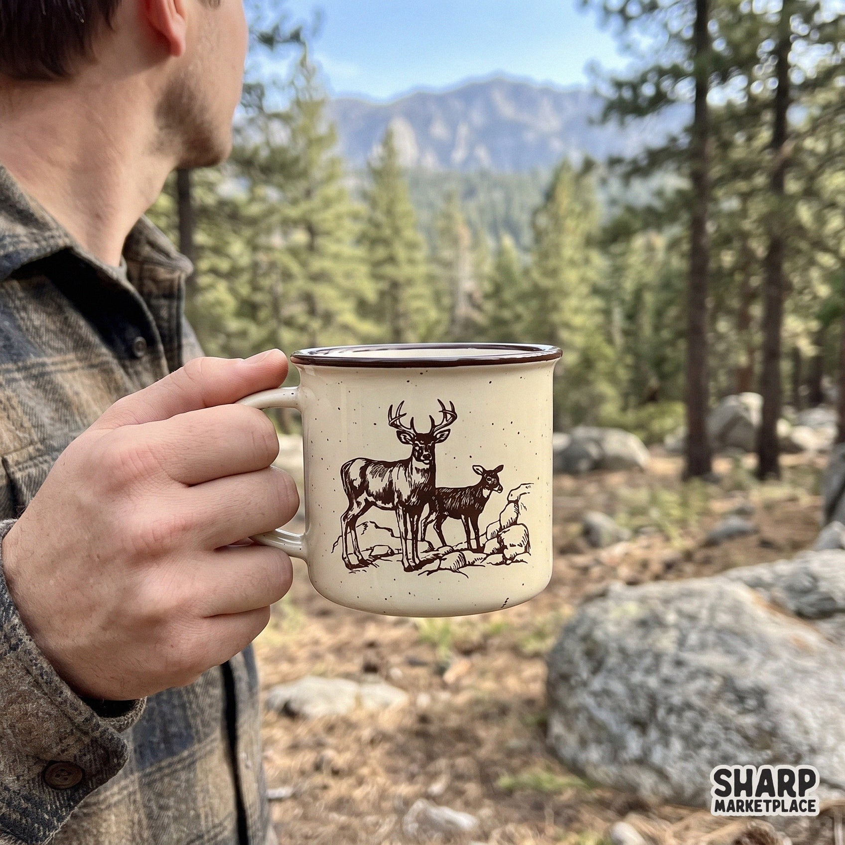 Vintage buck and fawn woodland sketch hunting png for sublimation shirts