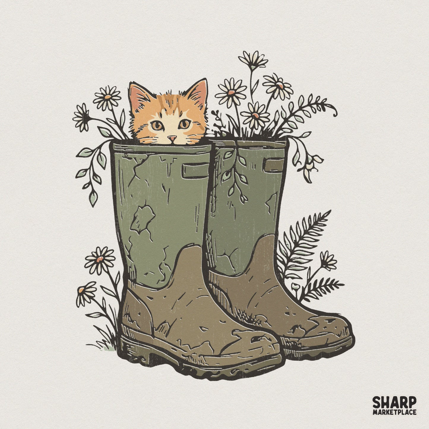 Cat In Boots PNG, Cute Cat Lover Digital Download - 300 DPI Design for