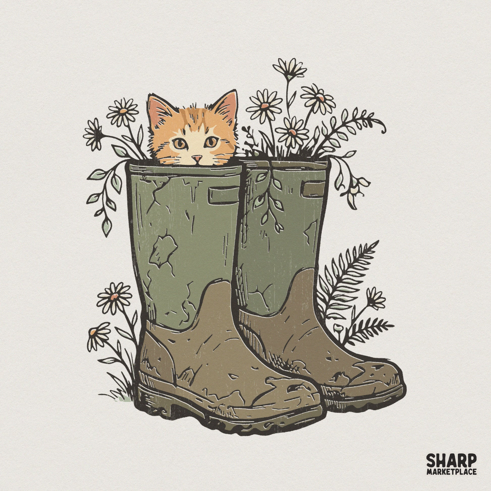 Cat In Boots PNG, Cute Cat Lover Digital Download - 300 DPI Design for
