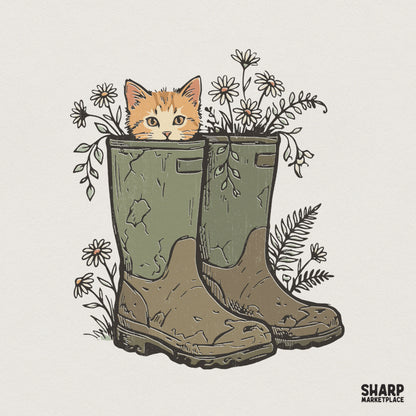 Cat In Boots PNG, Cute Cat Lover Digital Download - 300 DPI Design for