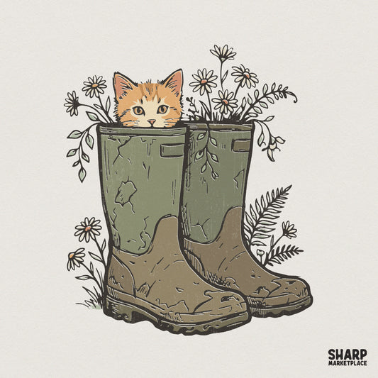 Cat In Boots PNG, Cute Cat Lover Digital Download - 300 DPI Design for