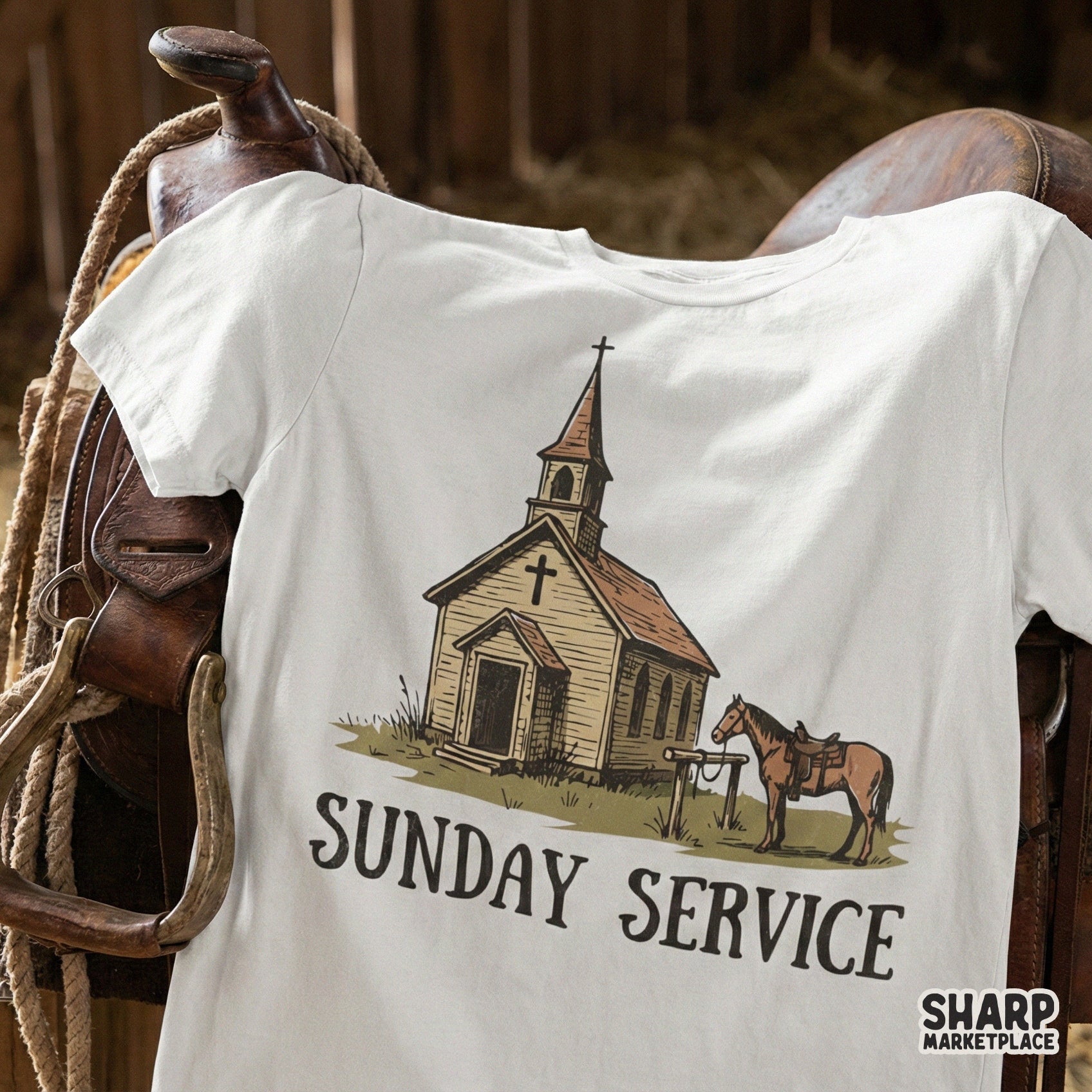 Sunday Service PNG Design, Vintage Country Church Digital Graphic - 300