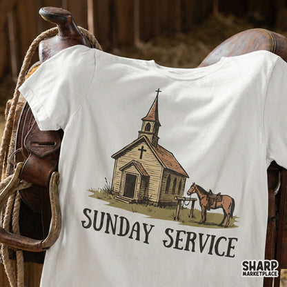Sunday Service PNG Design, Vintage Country Church Digital Graphic - 300