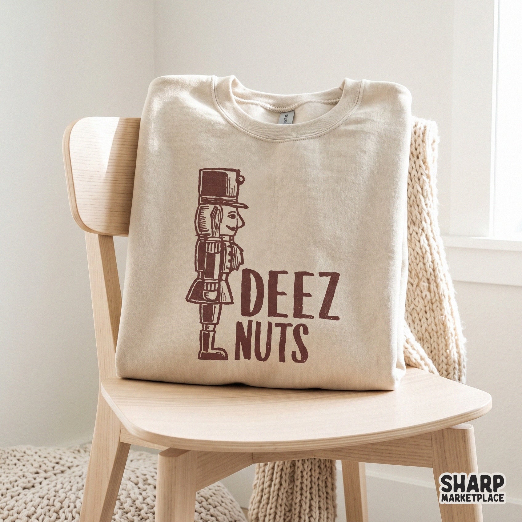 Retro funny wooden nutcracker doll with sarcastic holiday pun for Christmas shirt designs and sublimation crafts