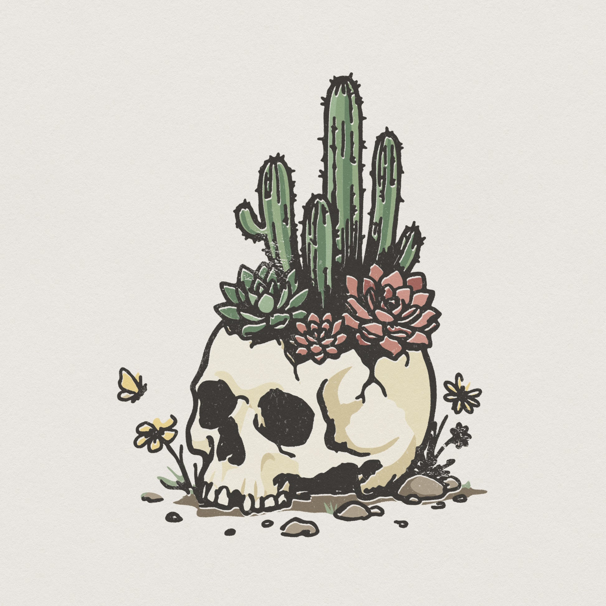 Desert Skull PNG, Succulent Cactus Clipart - 300 DPI Design for T-Shirt