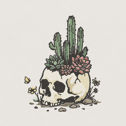 Desert Skull PNG, Succulent Cactus Clipart - 300 DPI Design for T-Shirt