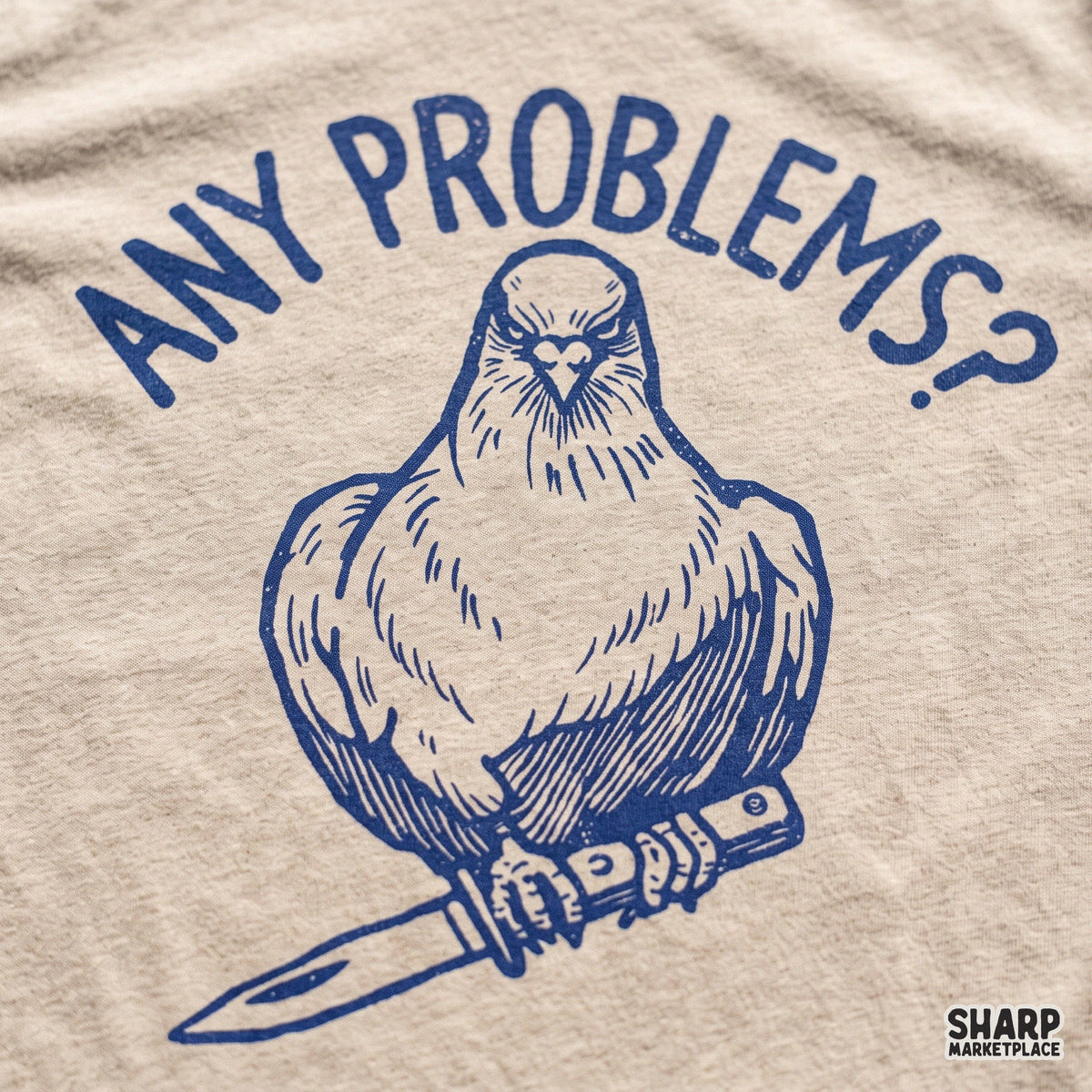 Funny sarcastic pigeon with knife graphic design PNG for t-shirts and retro animal meme lovers