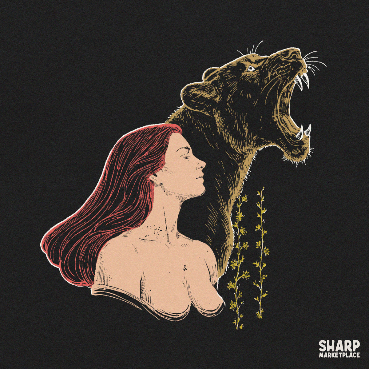 Fierce Woman With Roaring Panther Profile Art, Trendy