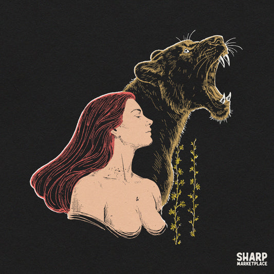 Fierce Woman With Roaring Panther Profile Art, Trendy