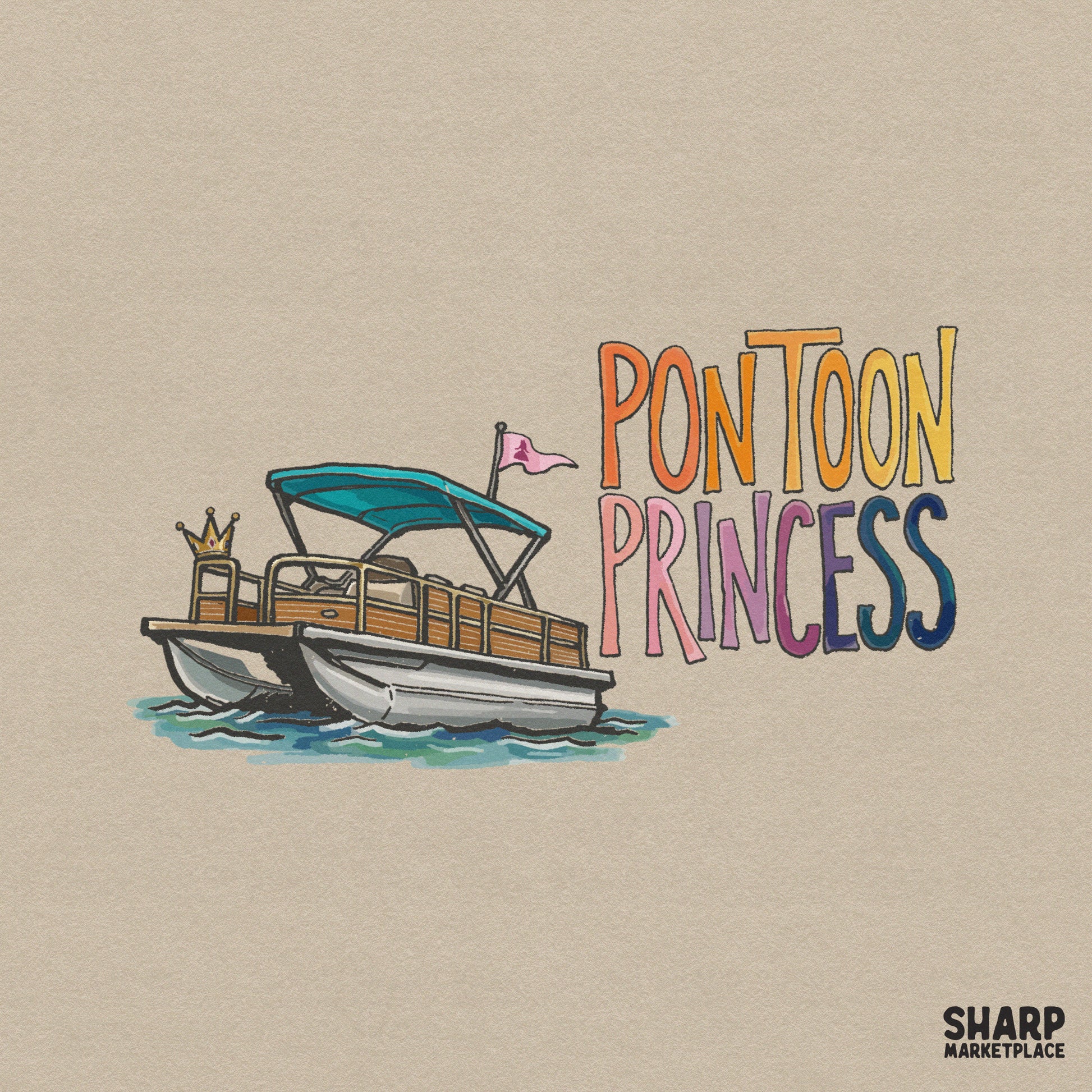 Pontoon Princess trendy summer PNG for girls trip boat vacation shirts and lake life sublimation apparel designs