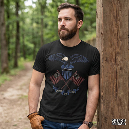 Patriotic bald eagle and American flag PNG design in vintage retro style for Memorial Day apparel sublimation