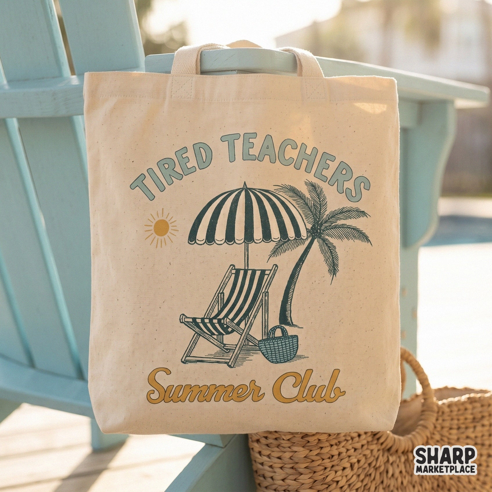 Retro beach vacation sublimation graphic for a funny tired teachers summer club shirt design