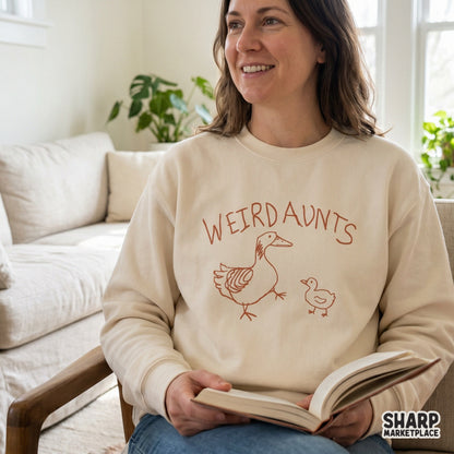 Digital sublimation design featuring a whimsical goose family sketch with funny aunt typography, perfect for custom apparel and DIY craft projects.