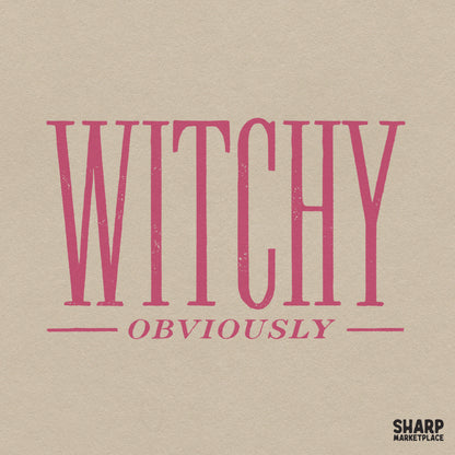 Witchy Obviously pink typography Halloween PNG graphic for funny spooky season t-shirts and apparel