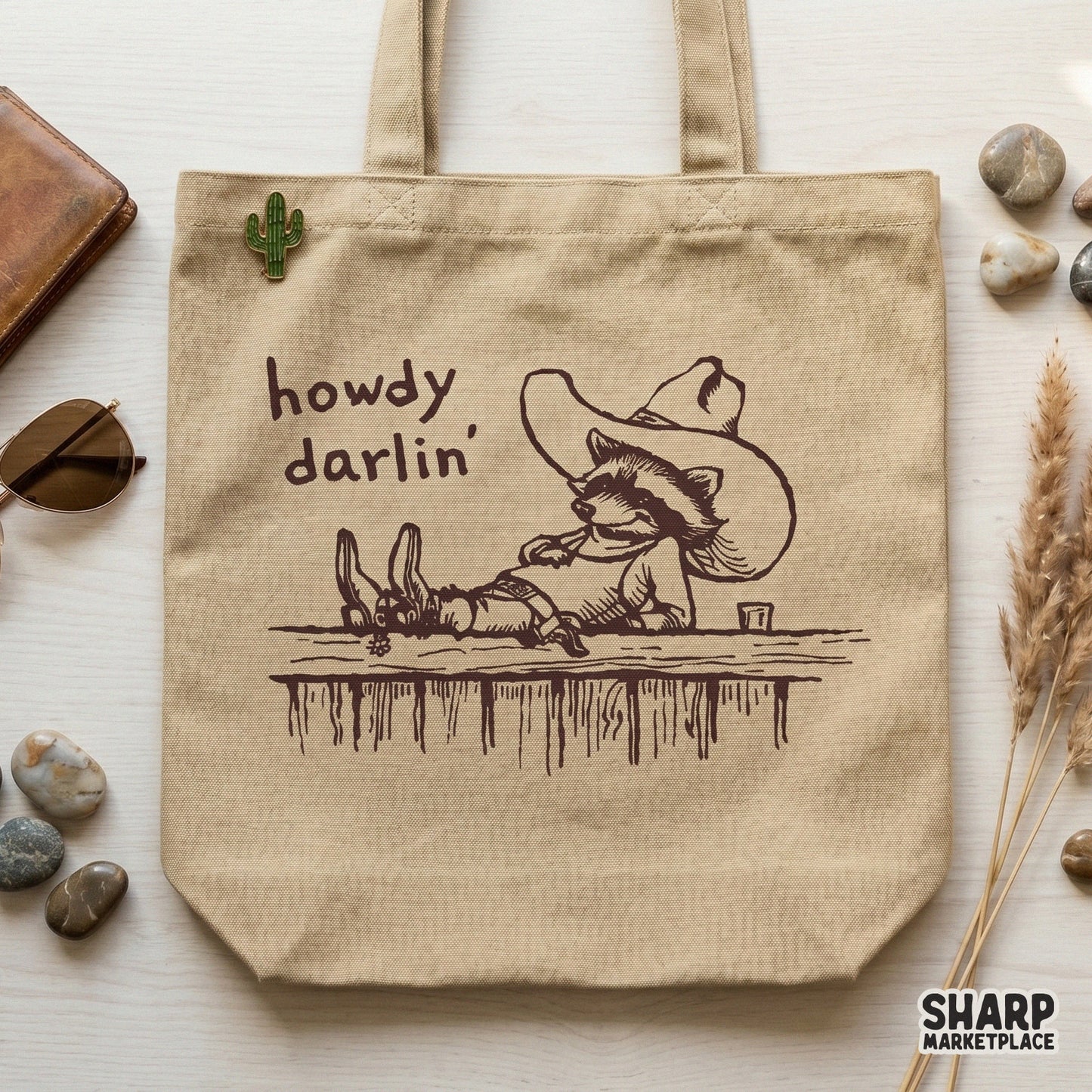 Retro western design featuring a sarcastic cowboy raccoon in a wide-brimmed hat and spurs, perfect for custom country-themed apparel and stickers.