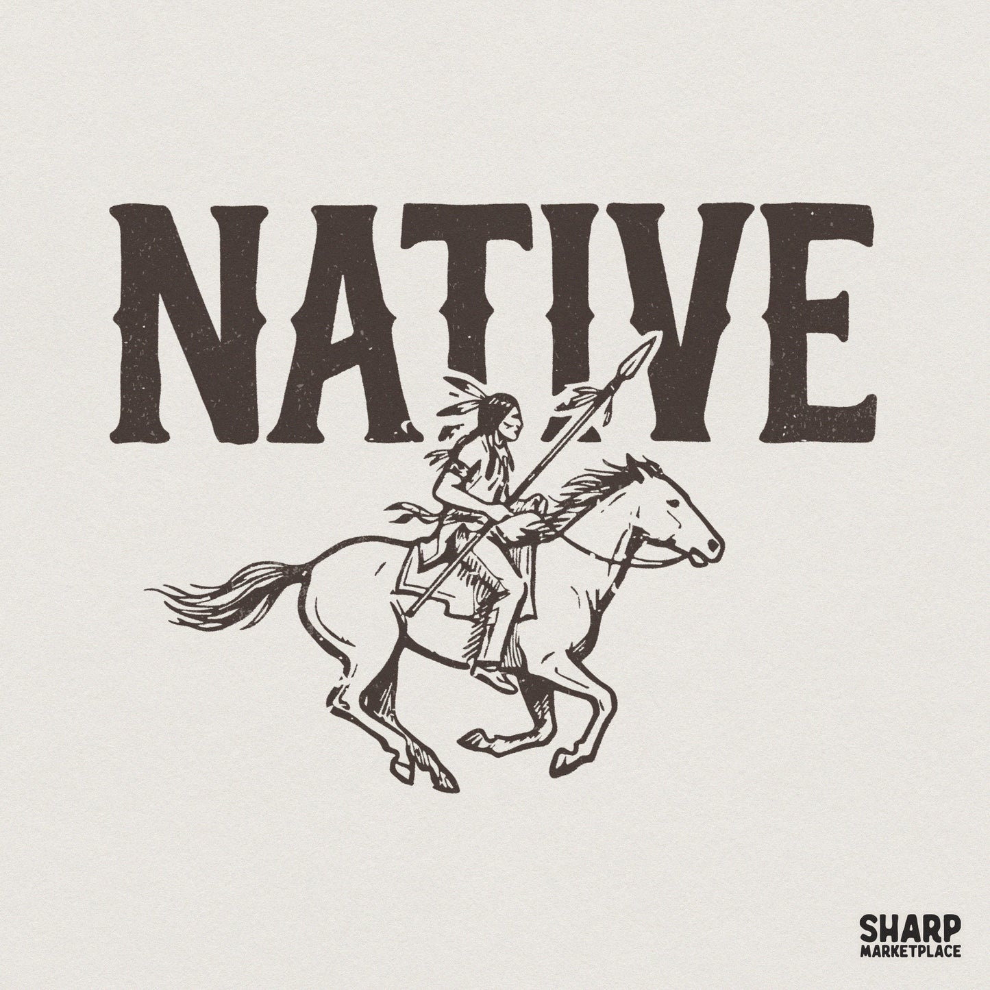 Native PNG Design, Vintage Indigenous Horse Rider Graphic - 300 DPI