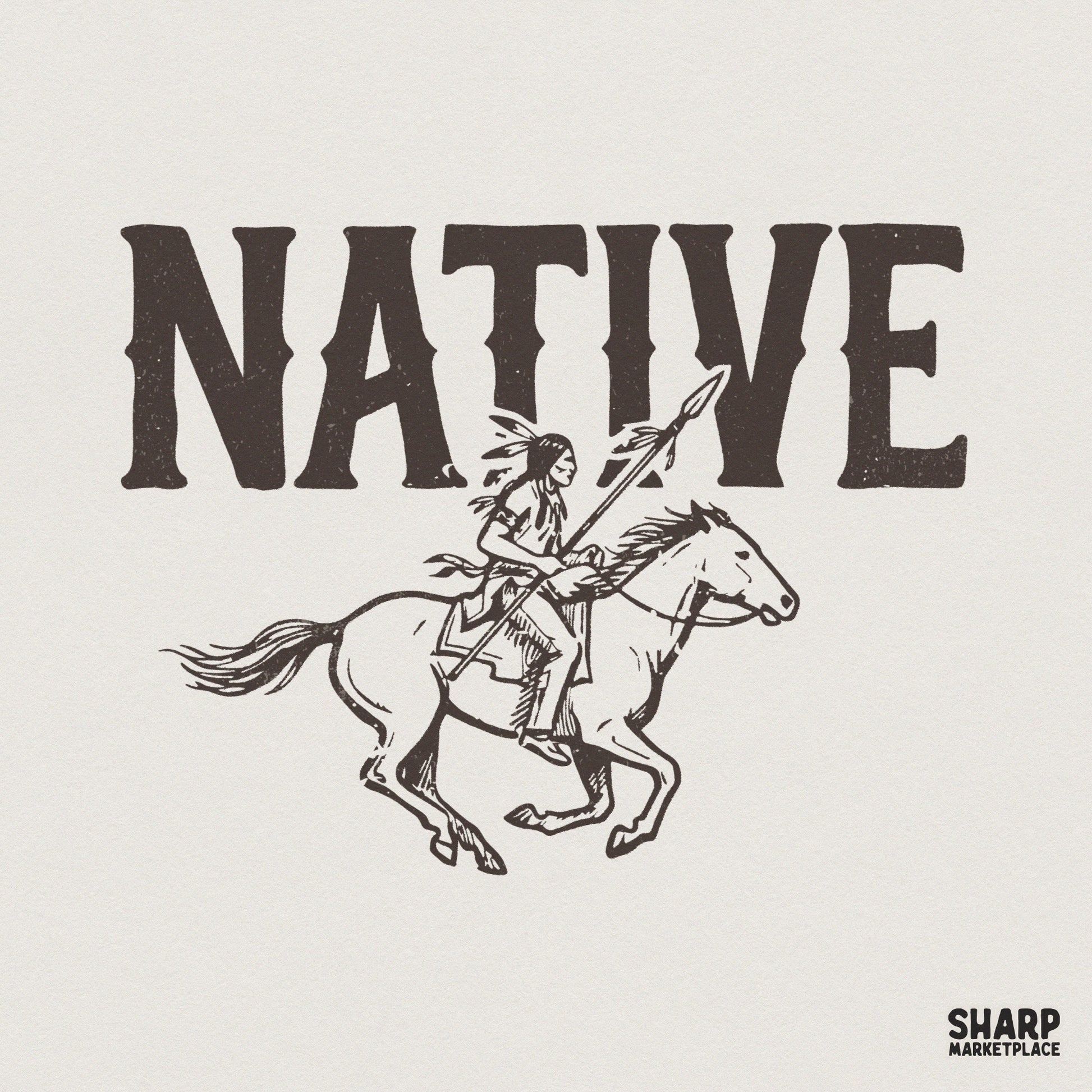 Native PNG Design, Vintage Indigenous Horse Rider Graphic - 300 DPI