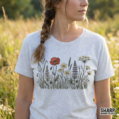 Wildflower PNG, Botanical Floral PNG Shirt Design - 300 DPI Design for