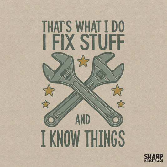 Funny Father's Day PNG with sarcastic retro design for mechanics and handymen who fix stuff and know things