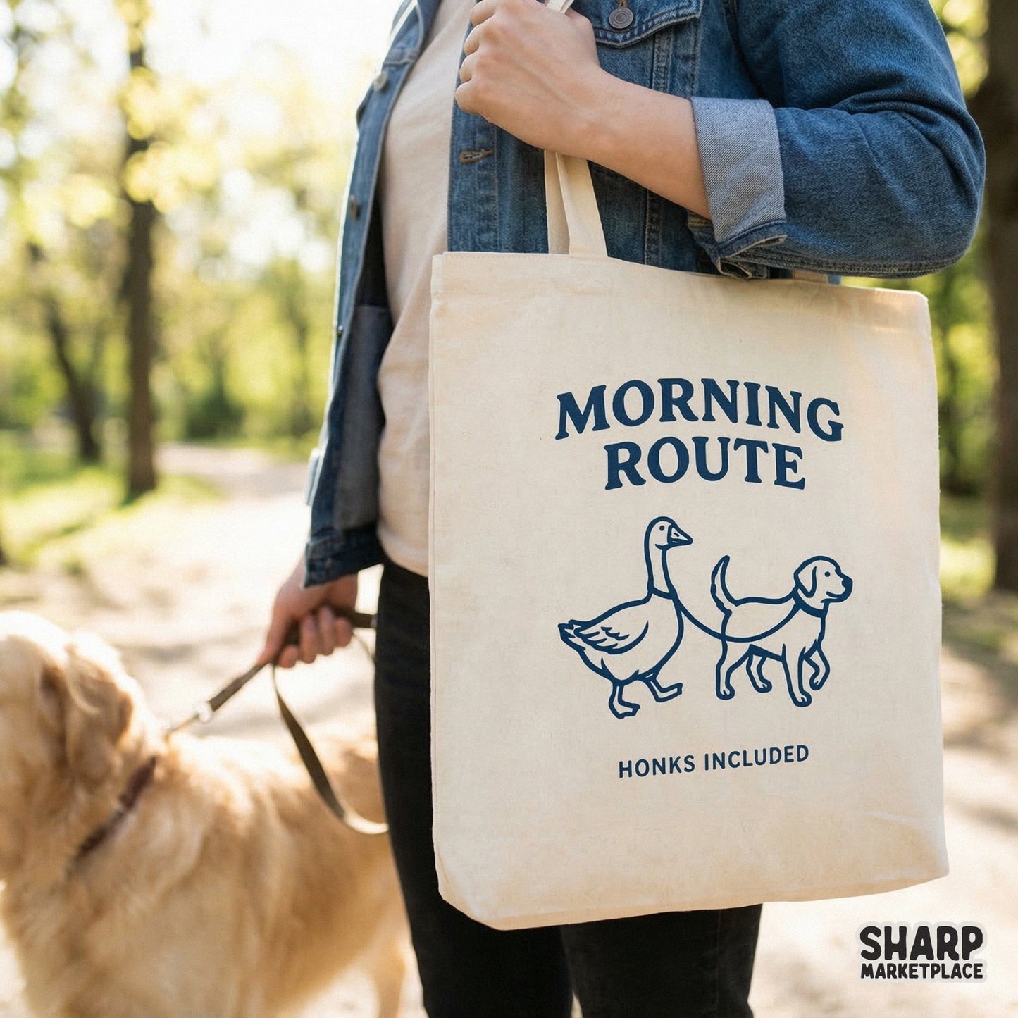Morning Route PNG, Funny Goose and Dog Walking Shirt Design - 300 DPI