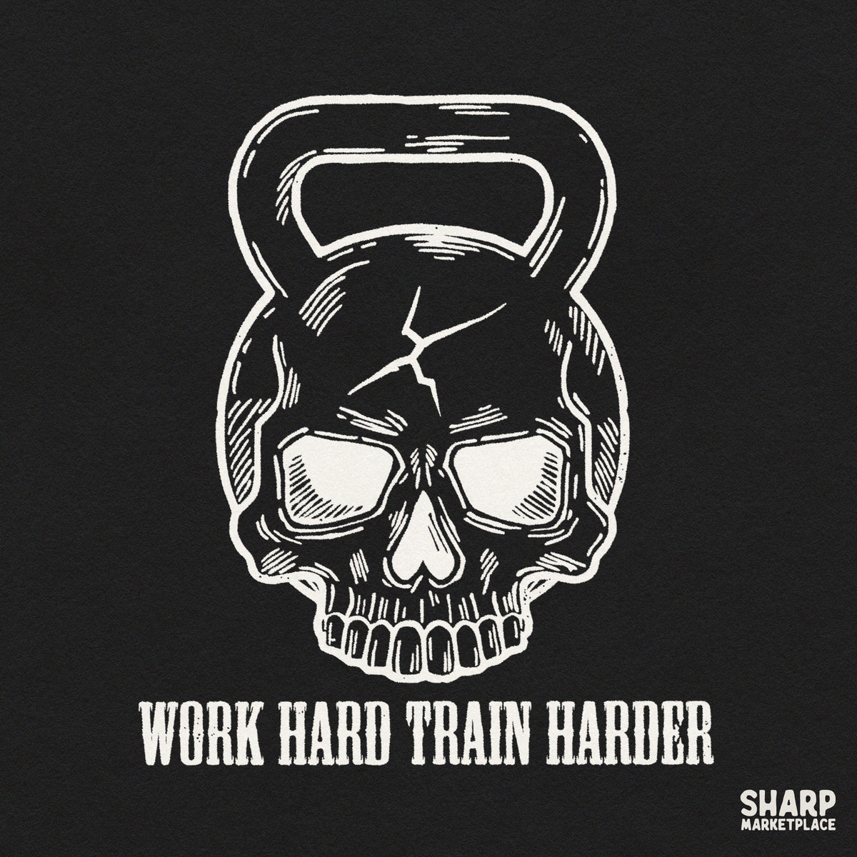Funny Work Hard Train Harder skeleton skull sublimation PNG design for gym t-shirts and fitness gear