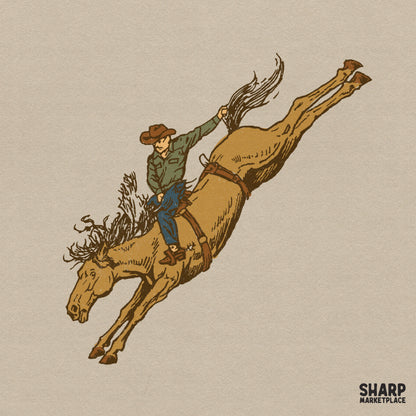 Vintage cowboy riding a bucking bronco western PNG for trendy rodeo graphic tees and country music apparel design