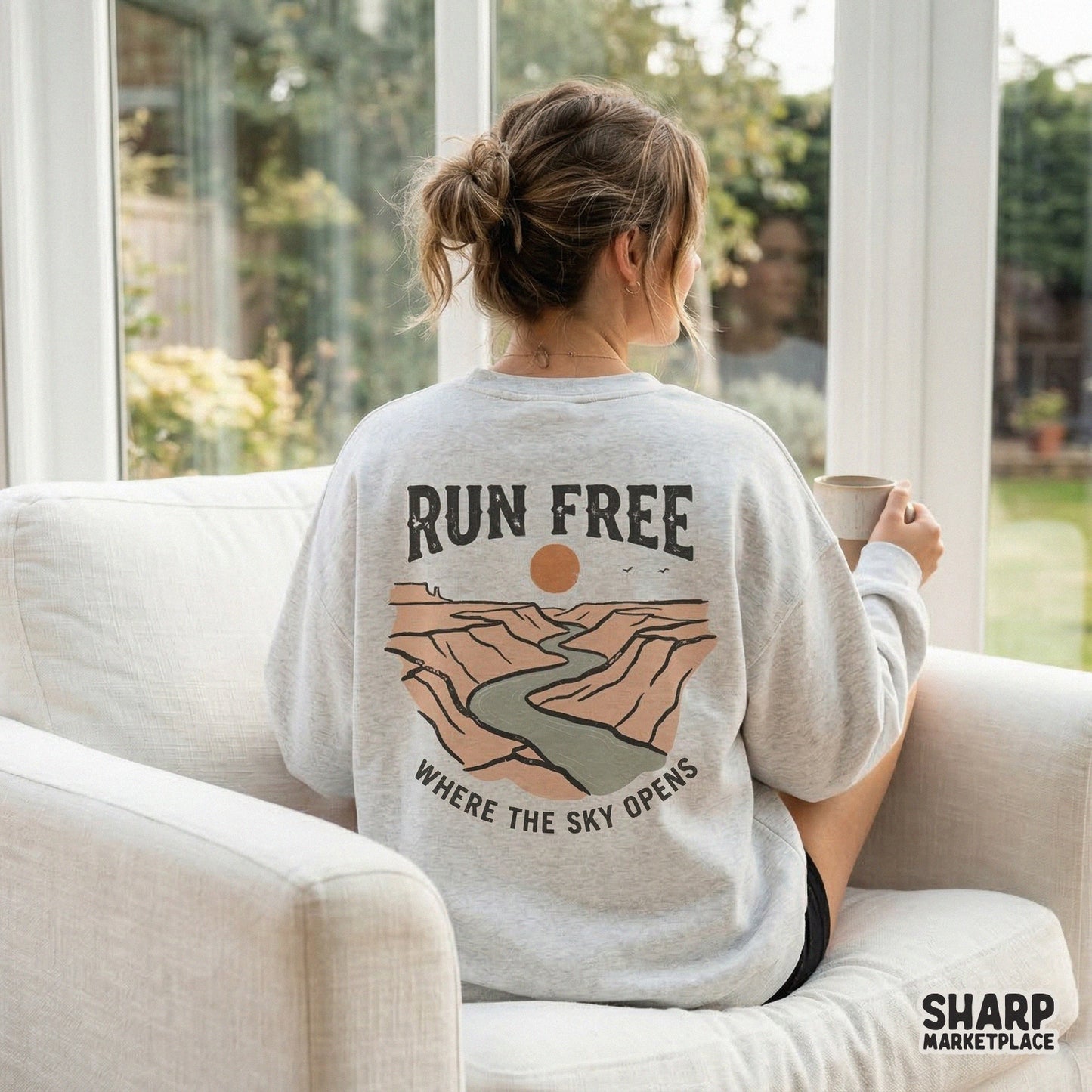 Run Free PNG Design, Retro Canyon Sunset Digital Graphic - 300 DPI Design