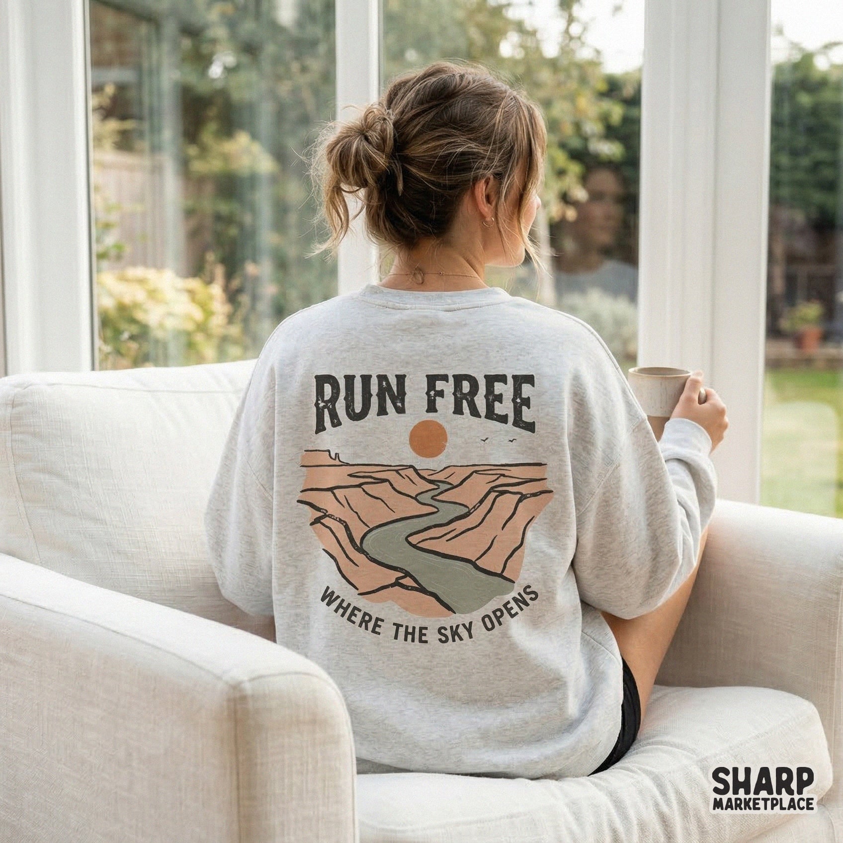 Run Free PNG Design, Retro Canyon Sunset Digital Graphic - 300 DPI Design