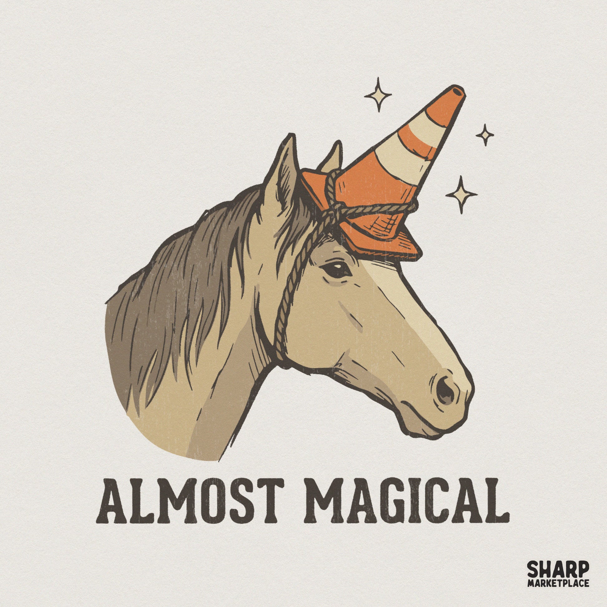 Almost Magical Horse PNG, Funny Unicorn Traffic Cone Art - 300 DPI Design