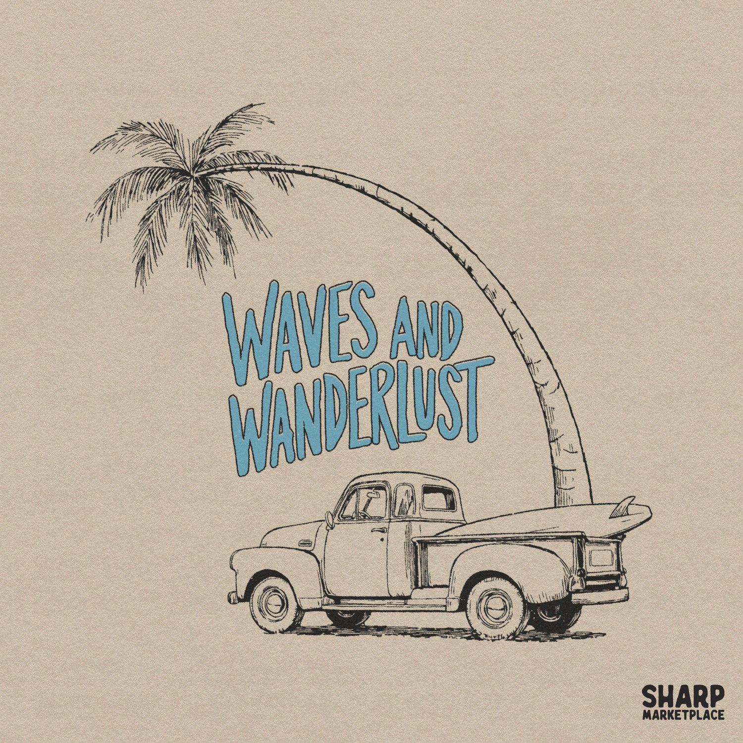 Retro summer beach shirt design with waves wanderlust vintage truck and surfboard png